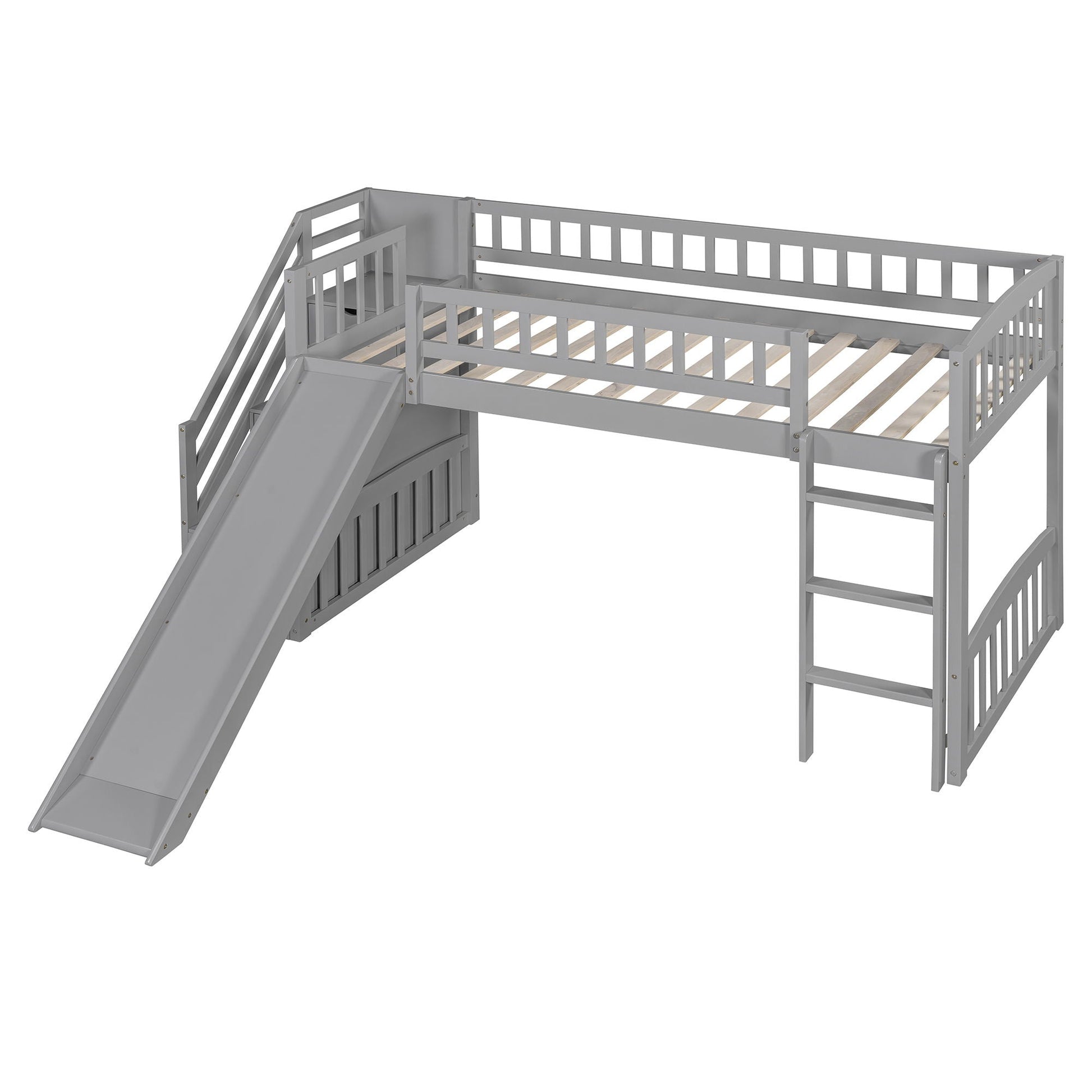 Loft stairway bed with 2 drawers, gray metal frame, convertible ladder and slide on Tampa Home & Garden Store