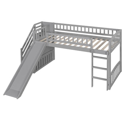 Loft stairway bed with 2 drawers, gray metal frame, convertible ladder and slide on Tampa Home & Garden Store