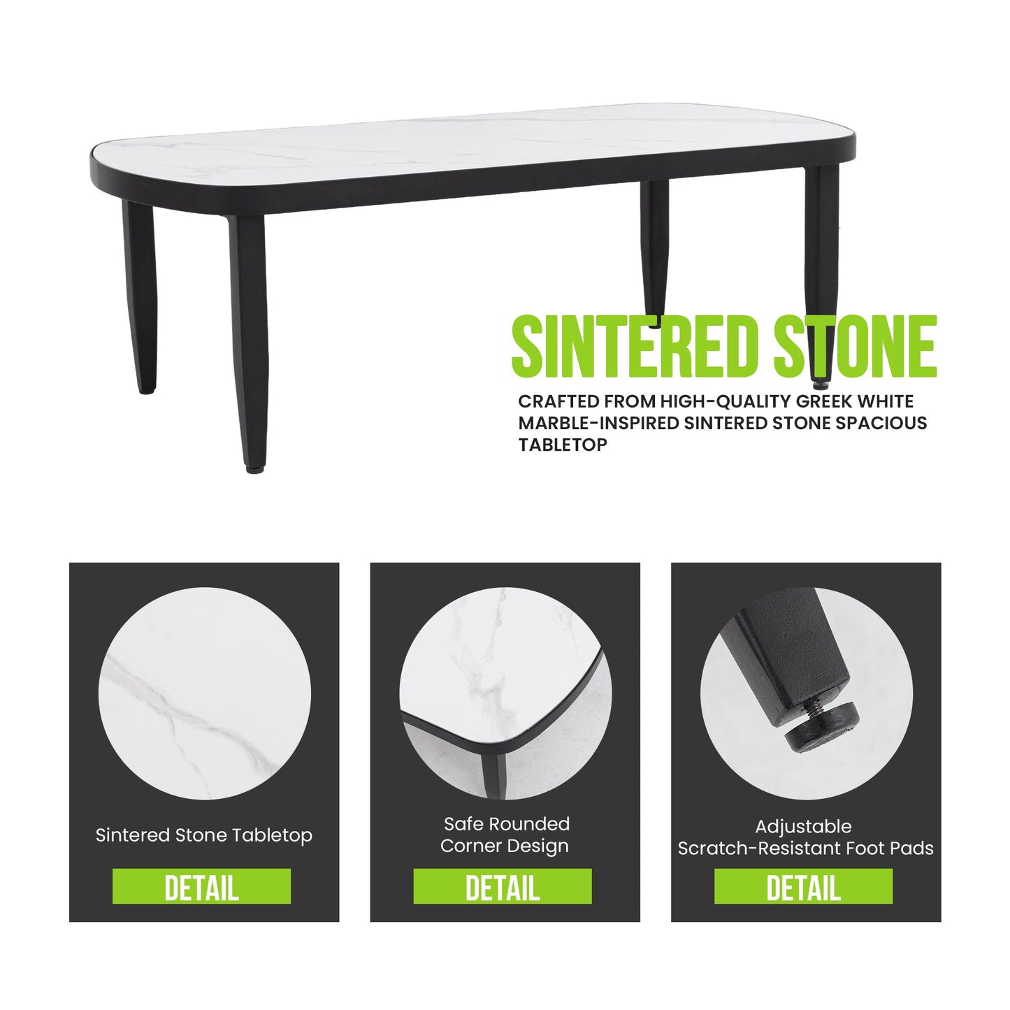 Outdoor Elegance Table coffee table with sintered-stone top and black legs HouseOfZazla on Tampa Home & Garden Store