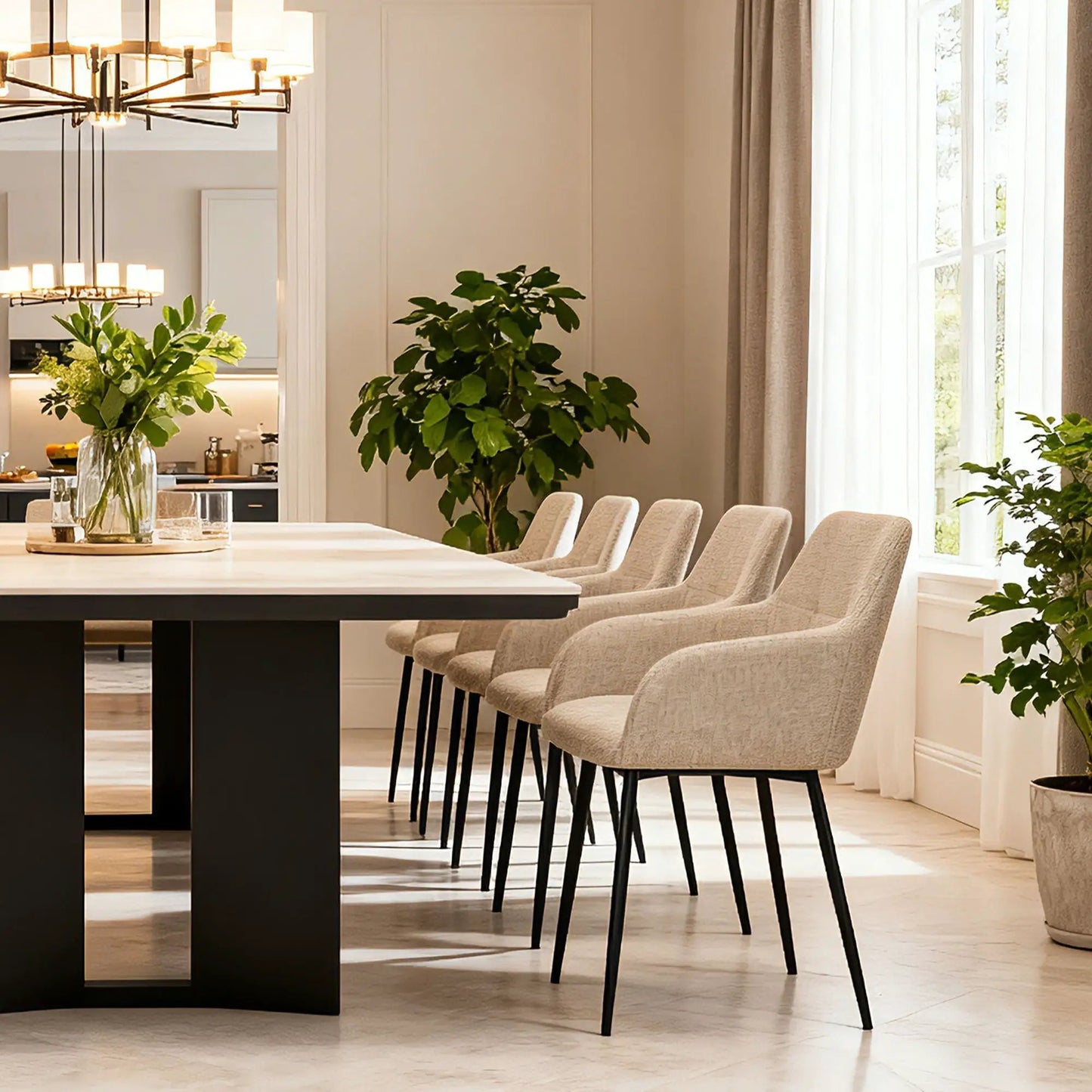 Dining Chair With Backrest and Wide Seat Set of 2