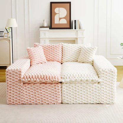Multifunctional Stationary Sofa by Unique Piece Furniture with pink and cream chunky knit throws on Tampa Home & Garden Store