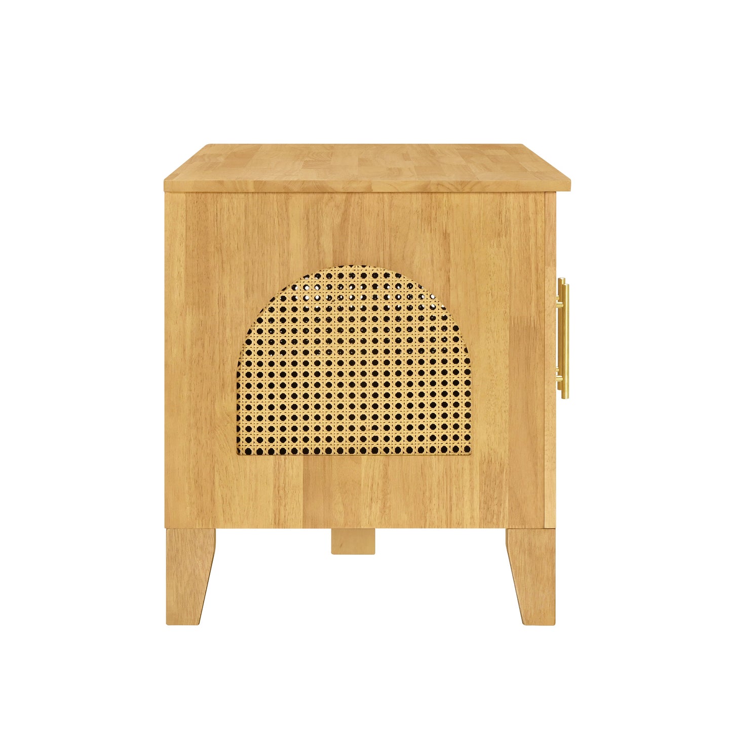 Lars indoor dog crate cabinet in natural rubber wood with arched rattan front HouseOfZazla on Tampa Home & Garden Store