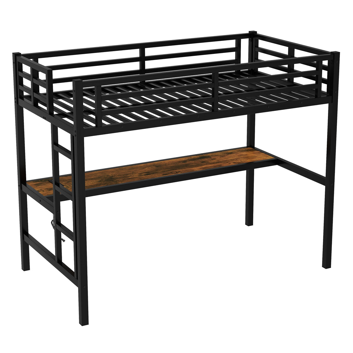 Black metal twin XL loft bed with desk area by HouseOfZazla on Tampa Home & Garden Store
