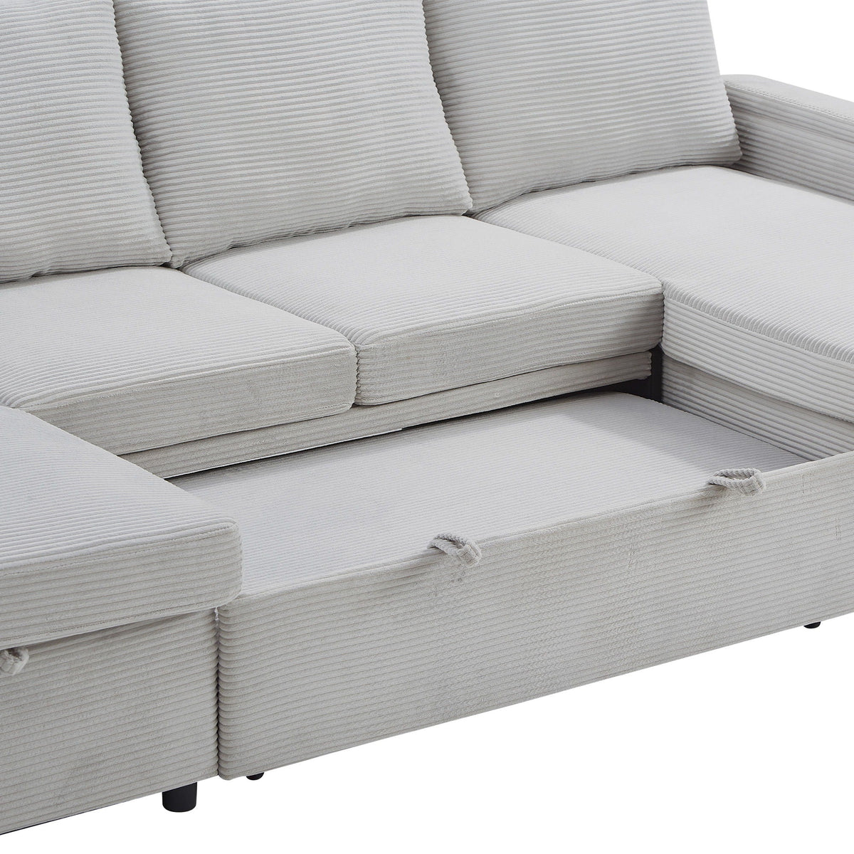 U-shaped sleeper sectional sofa bed in light gray corduroy fabric with plush cushions and chaise on Tampa Home & Garden Store