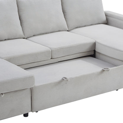 U-shaped sleeper sectional sofa bed in light gray corduroy fabric with plush cushions and chaise on Tampa Home & Garden Store