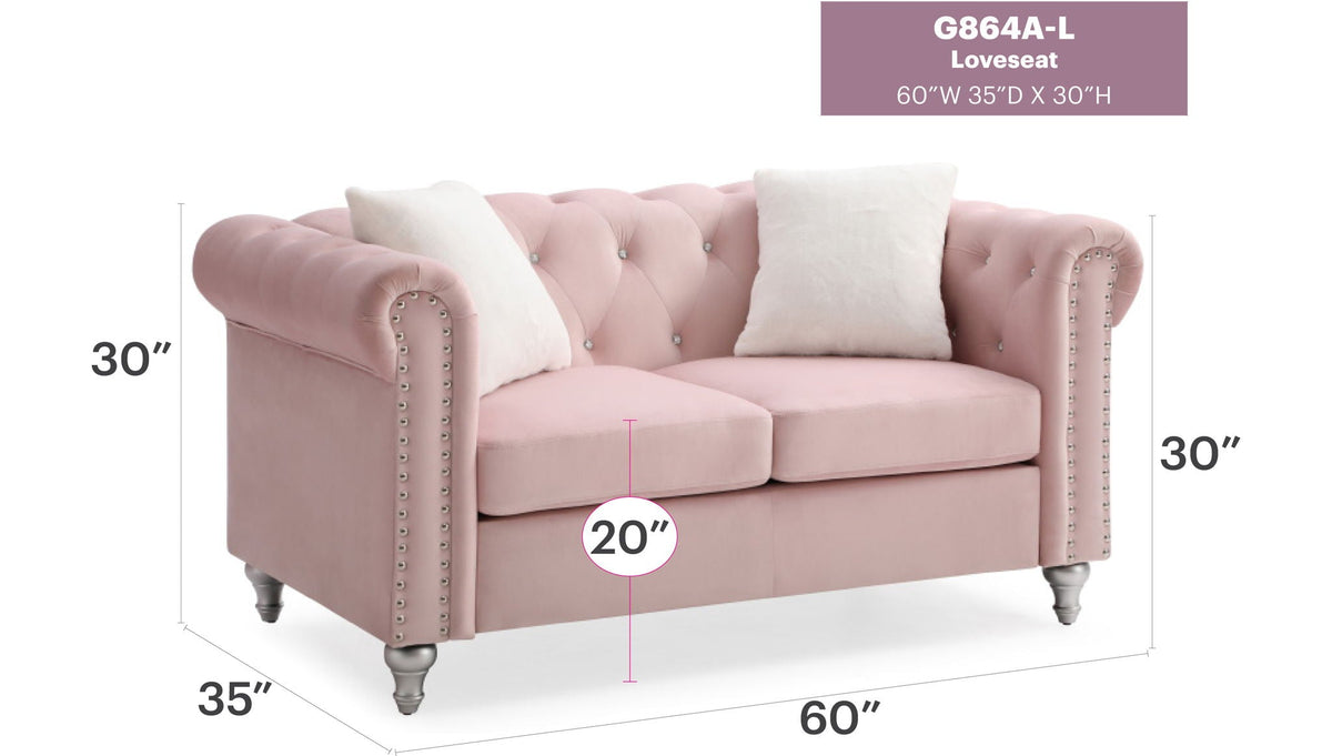 Contemporary Jeweled Tufted Loveseat pink upholstery by HouseOfZazla with nailhead trim on Tampa Home & Garden Store