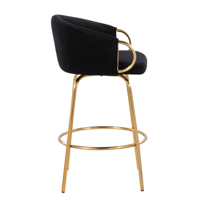 Claire contemporary counter stool set of 2, black velvet seat with gold ring legs, swivel on Tampa Home & Garden Store