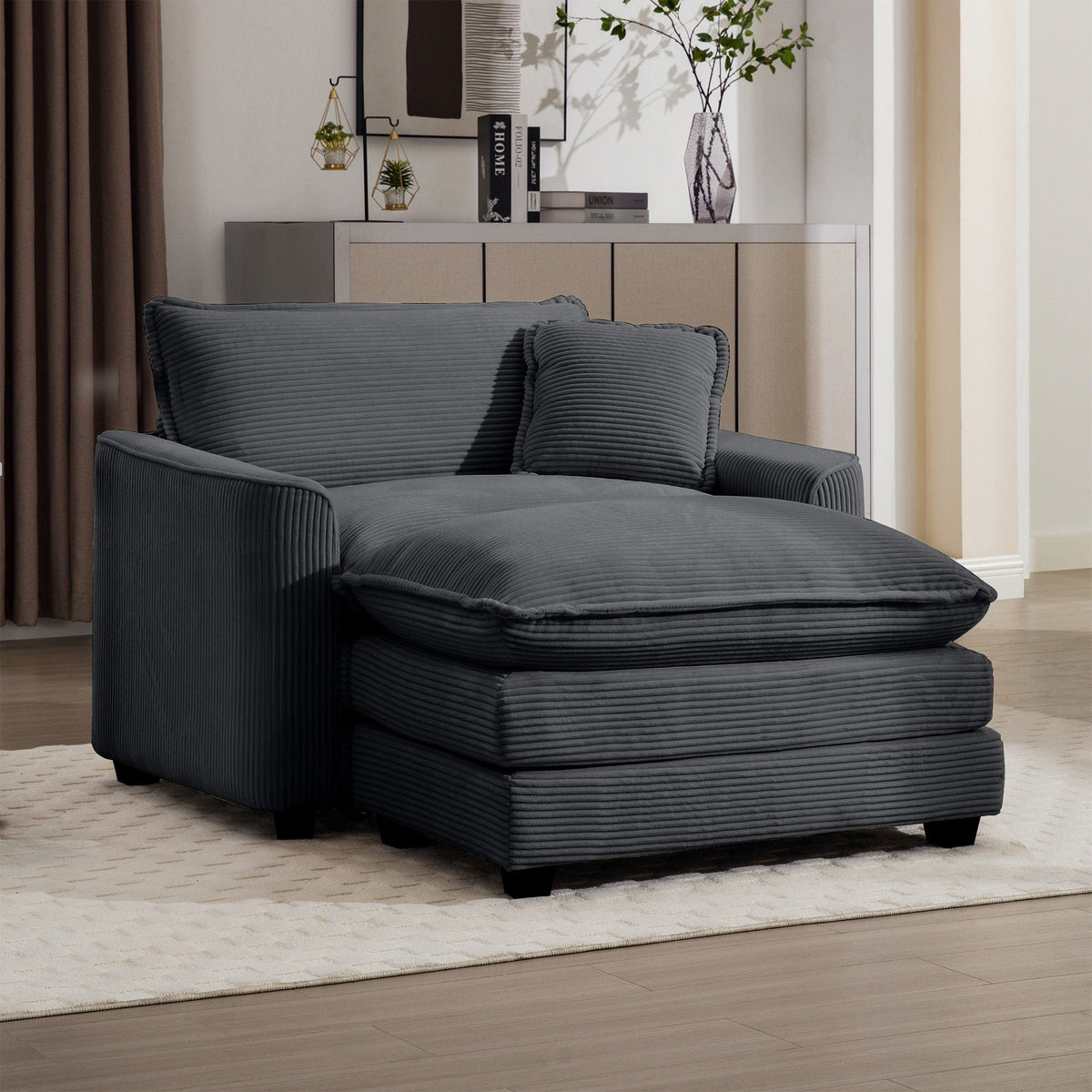 Classic Modern Deep Seat Chair and Footstool Set