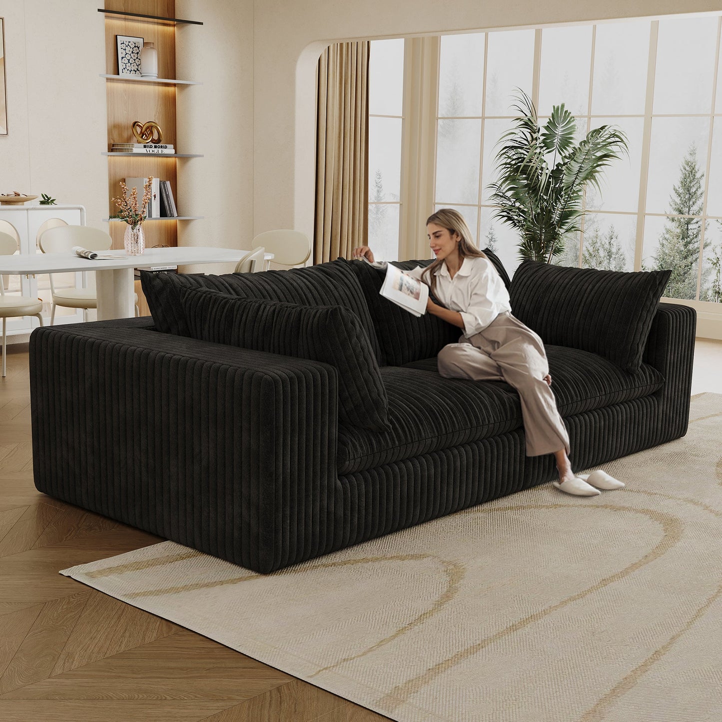 Y137 Modular Black Sofa With a Feather Fill