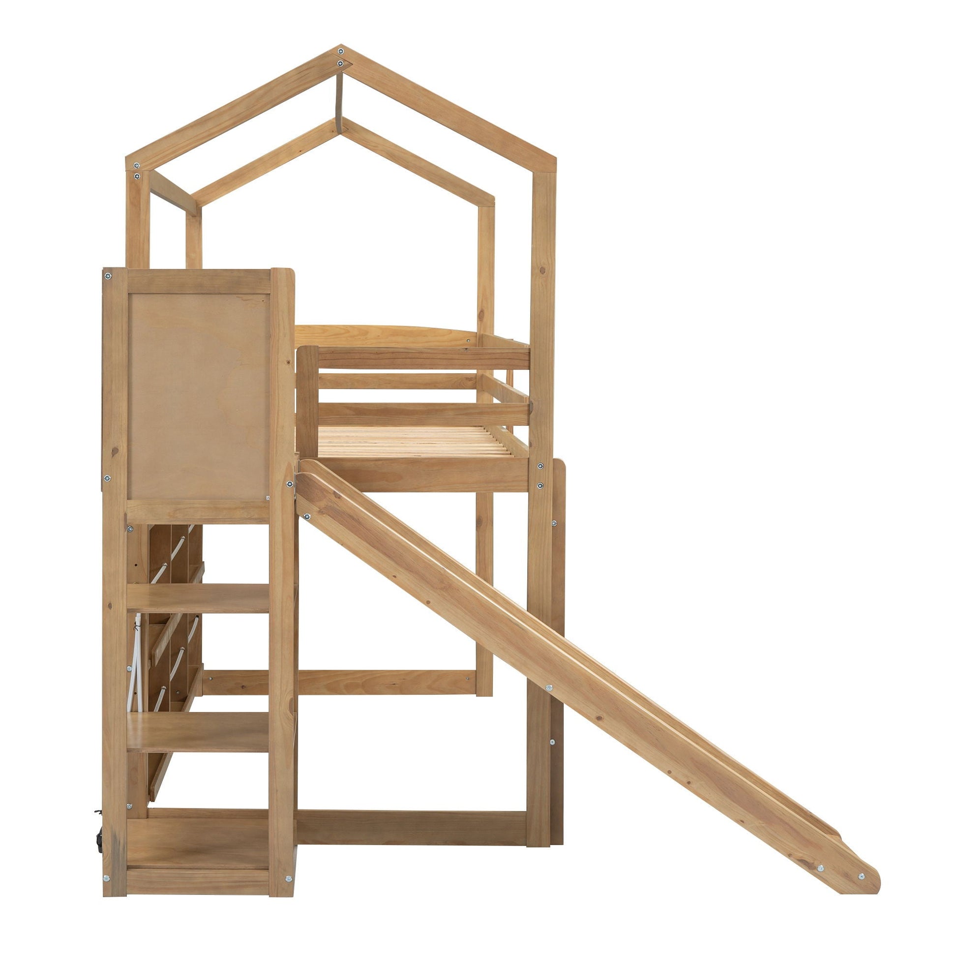 HouseOfZazla loft bed with slide and climbing ramp in natural wood on Tampa Home & Garden Store