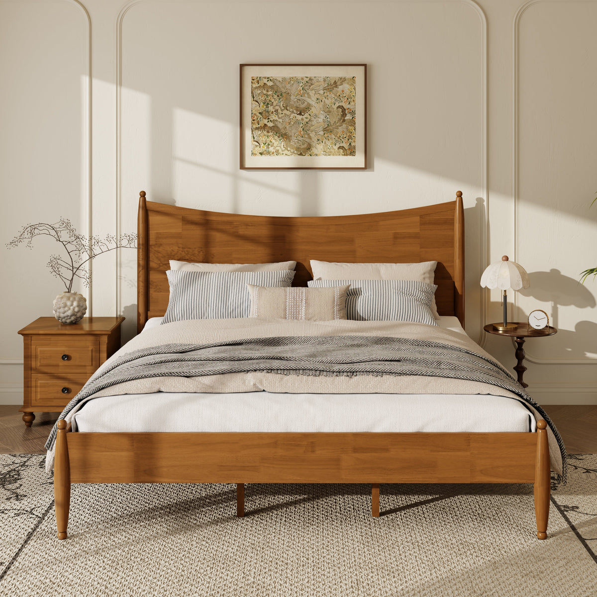 Classic King Size Solid Wood Platform Bed Frame