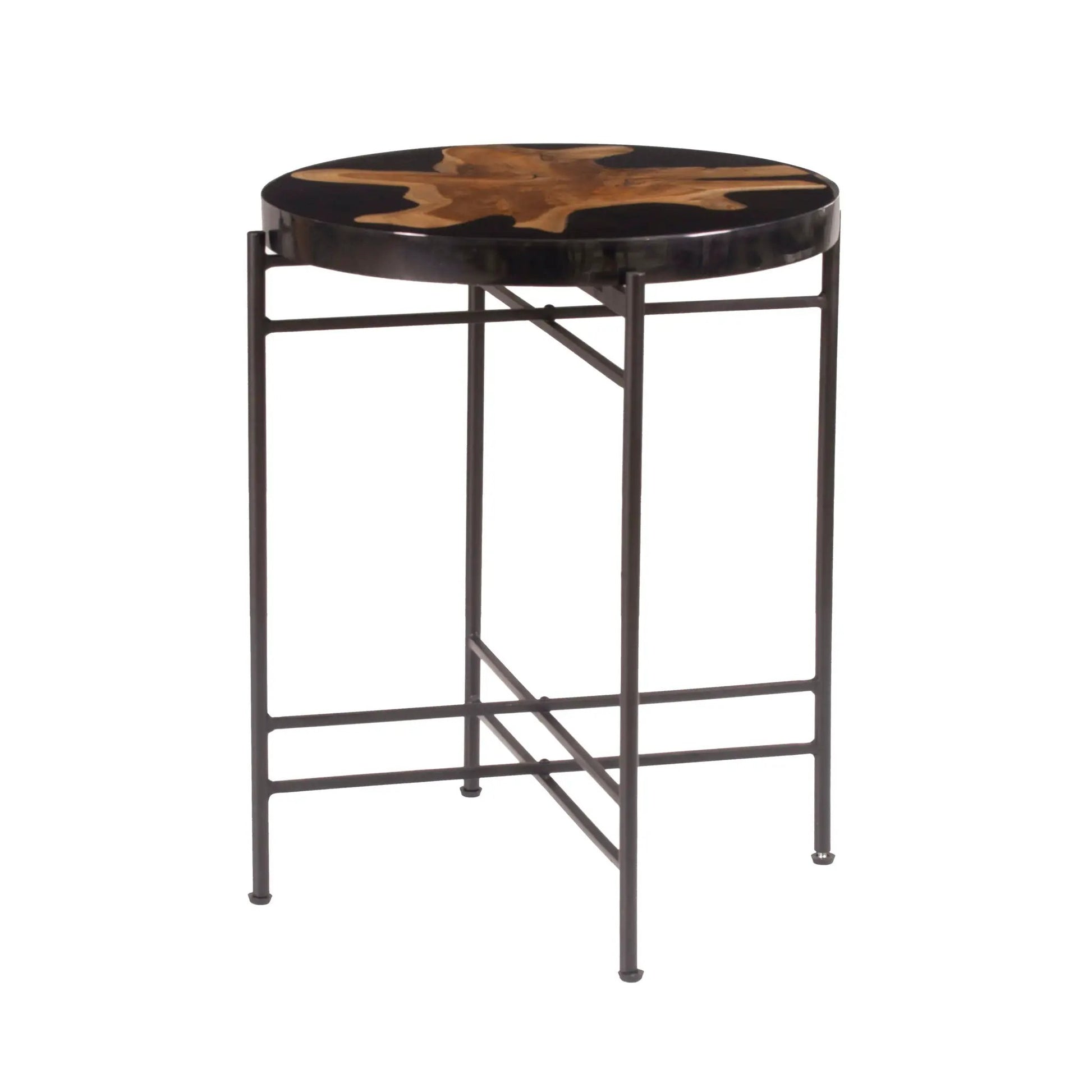 Side Table Black Brown round top with wood grain metal frame Unique Piece Furniture on Tampa Home & Garden Store
