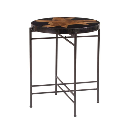 Side Table Black Brown round top with wood grain metal frame Unique Piece Furniture on Tampa Home & Garden Store