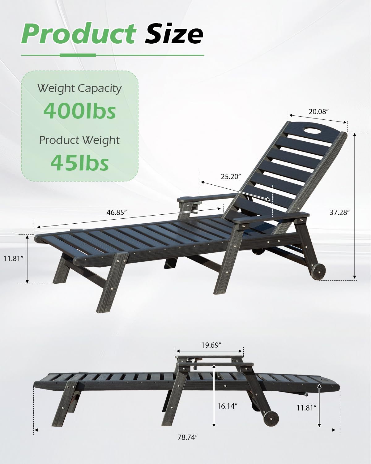 Patio lounge chair outdoor with reclining backrest by HouseOfZazla in dark wood slats on Tampa Home & Garden Store