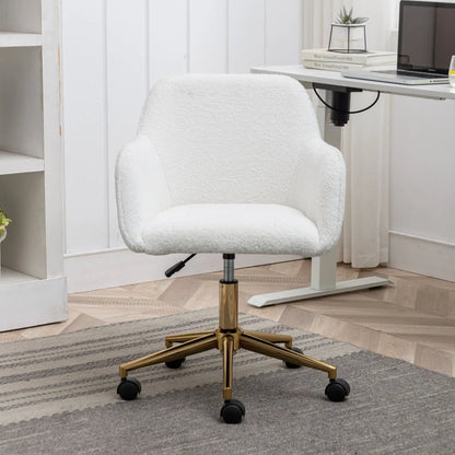 Swivel chair Modern adjustable height 360° with white plush upholstery and gold metal base on Tampa Home & Garden Store