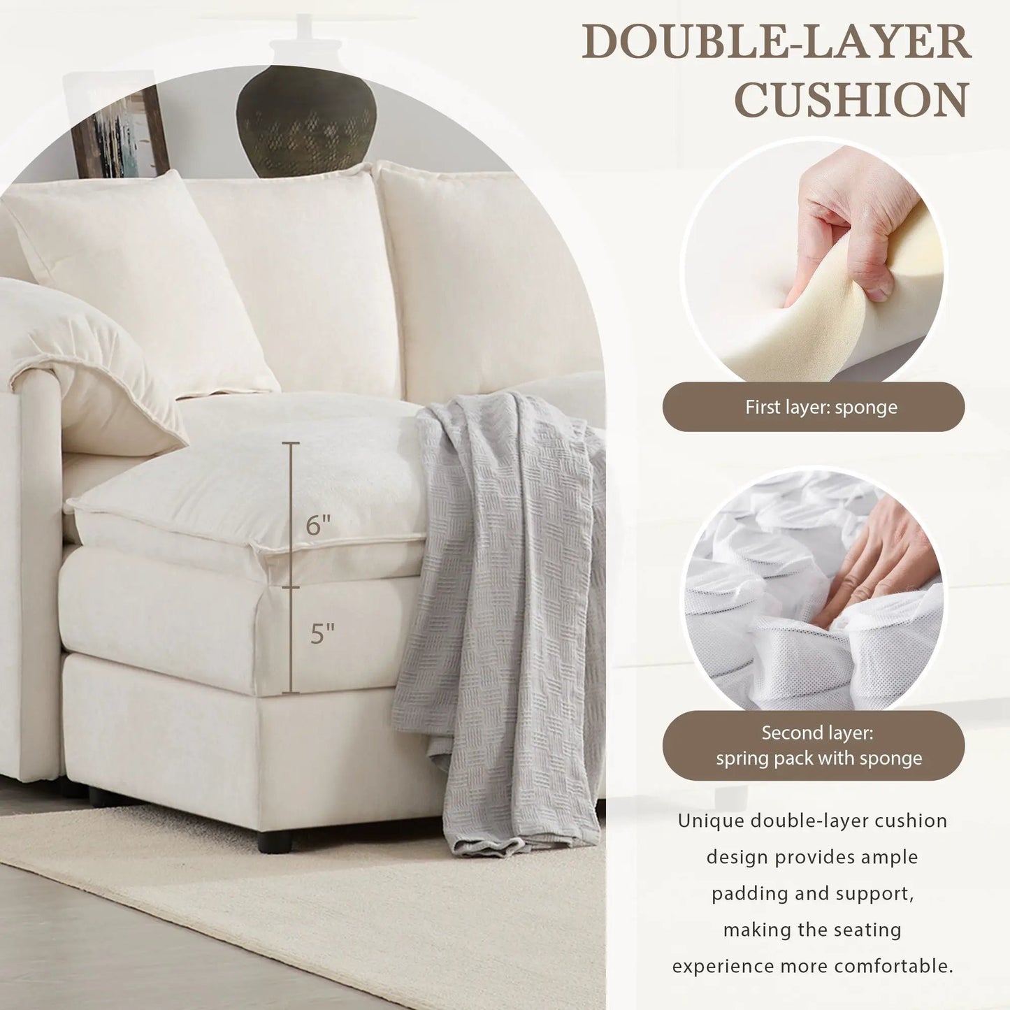 Cream modular sofa with deep wide seats and movable ottoman Unique Piece Furniture on Tampa Home & Garden Store