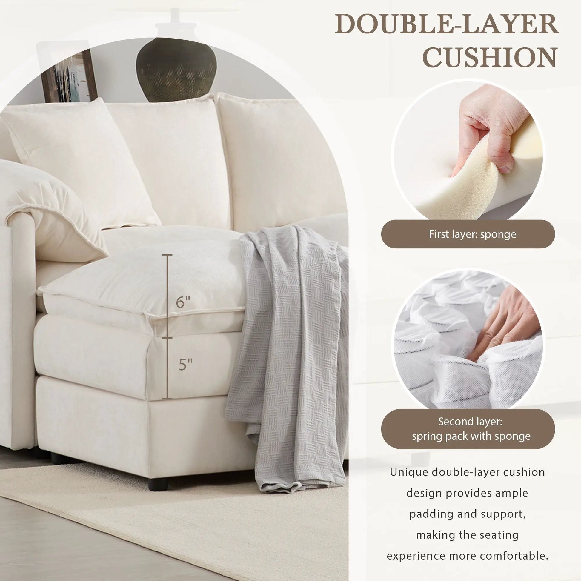 Cream modular sofa with deep wide seats and movable ottoman Unique Piece Furniture on Tampa Home & Garden Store