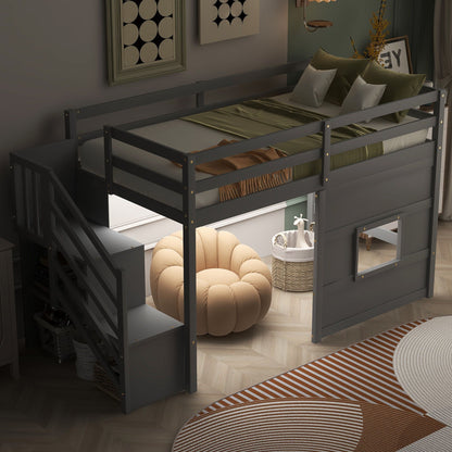 Loft bed with storage staircase in dark gray metal, LED lighting by HouseOfZazla on Tampa Home & Garden Store
