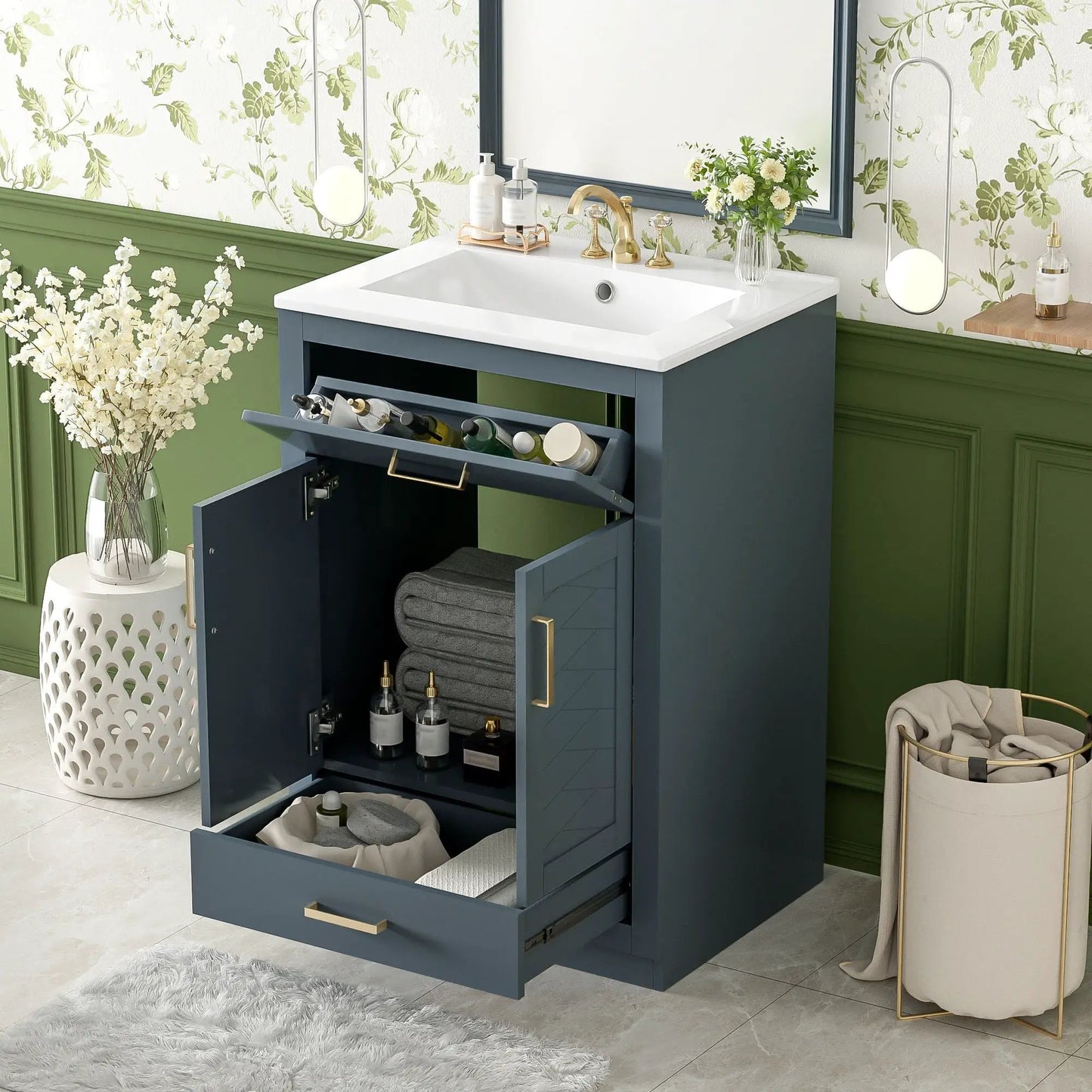 Modern Vanity with Ceramic Sink, Two Door Cabinet
