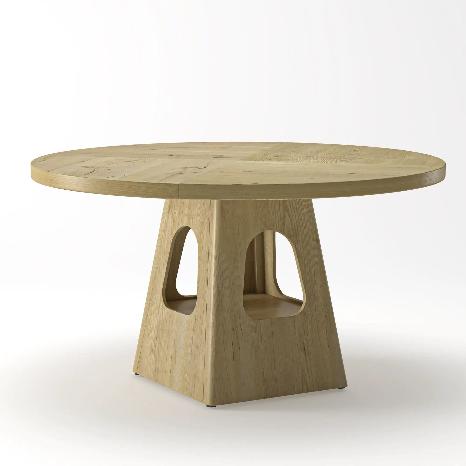 Farmhouse round dining table with storage base in oak wood by Unique Piece Furniture on Tampa Home & Garden Store