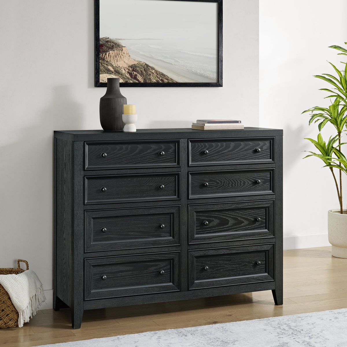 8-drawer black dresser with framed fronts and smooth metal glides on Tampa Home & Garden Store