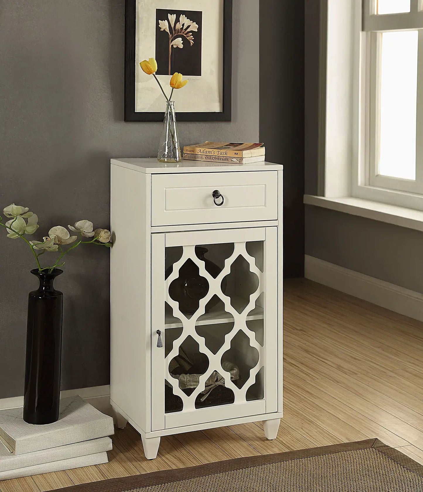 Ceara Accent Table With Drawer and Glass Door
