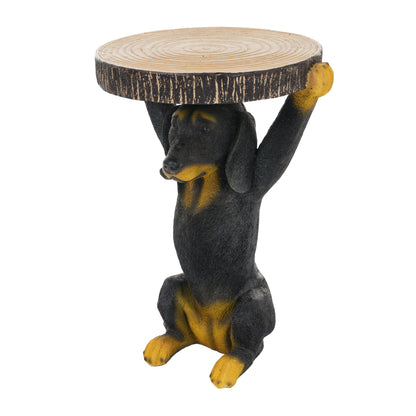 Whimsical black dog outdoor side table with round wood top by HouseOfZazla on Tampa Home & Garden Store