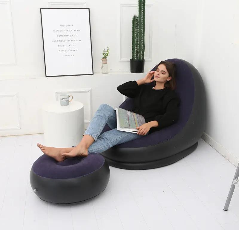 FLIPSTYLEZLLC Lazy bean bag with inflatable folding sofa, purple and matching ottoman on Tampa Home & Garden Store