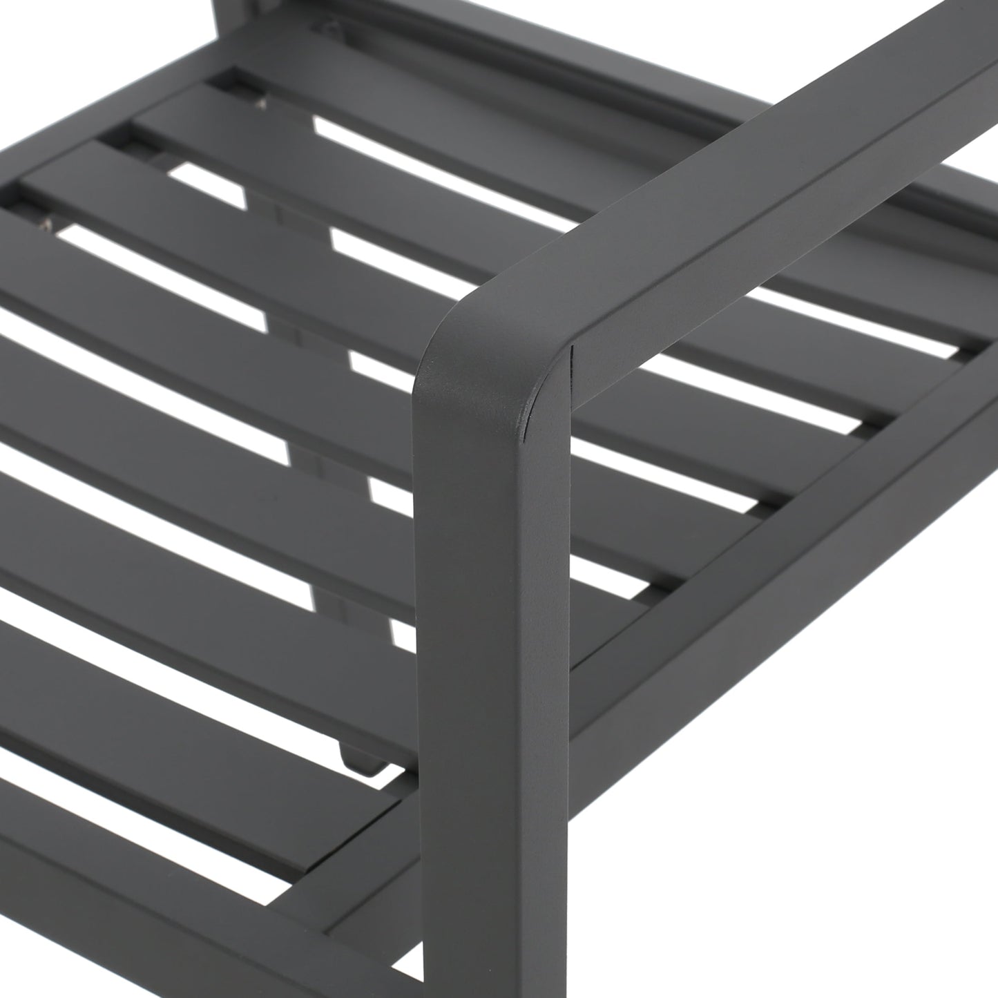 Outdoor Modern Aluminum Dining Chair set of 2 gun metal gray with slatted seat and curved arm on Tampa Home & Garden Store
