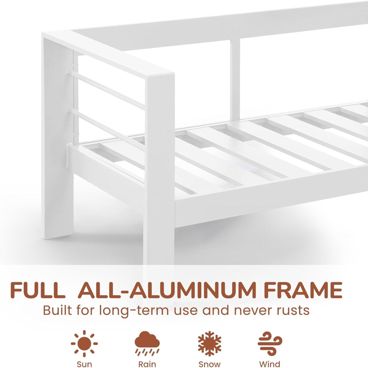 Modern all-weather aluminum patio chairs set of 2 in white with slatted seats on Tampa Home & Garden Store