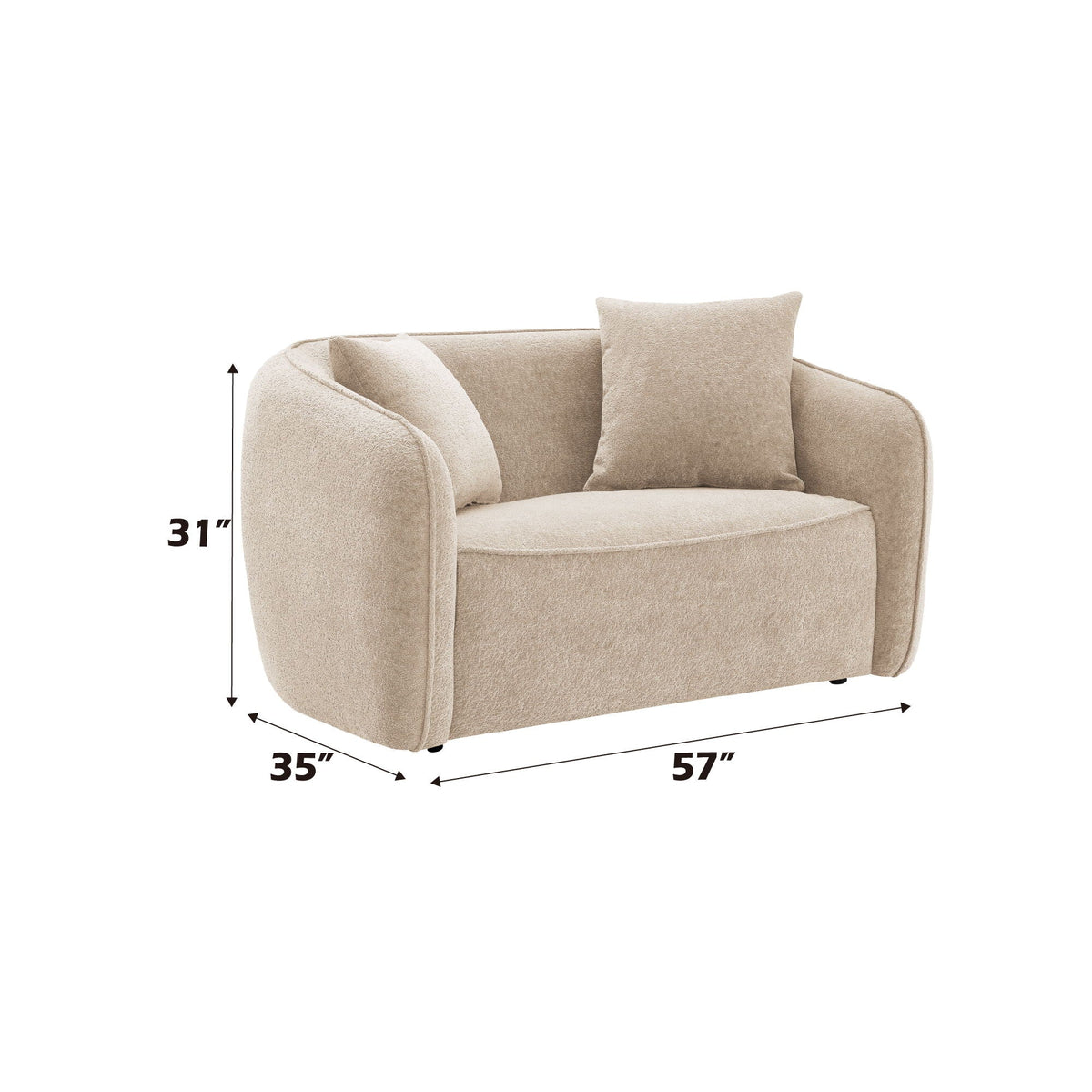 Keith Stationary Loveseat in beige chenille with two toss pillows by HouseOfZazla on Tampa Home & Garden Store