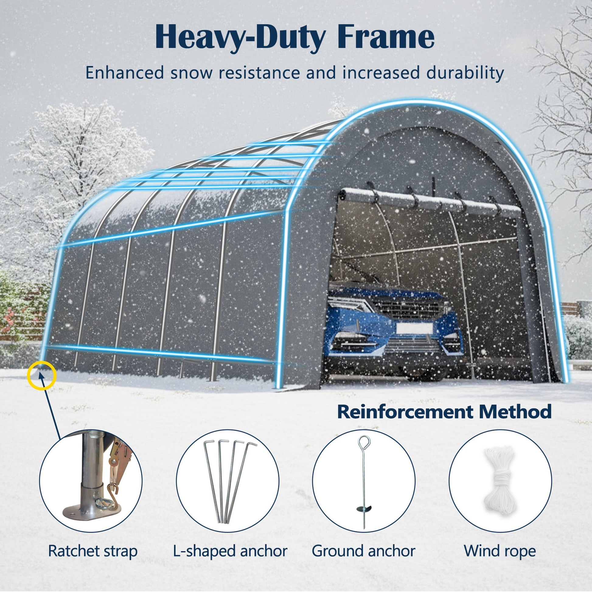 Heavy-Duty 12x20 ft Carport Canopy by HouseOfZazla with blue arched frame and gray panels on Tampa Home & Garden Store