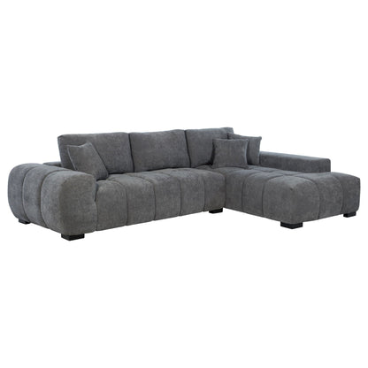 Plather Sectional Chaise Sofa by HouseOfZazla, gray plush fabric with tufted cushions on Tampa Home & Garden Store