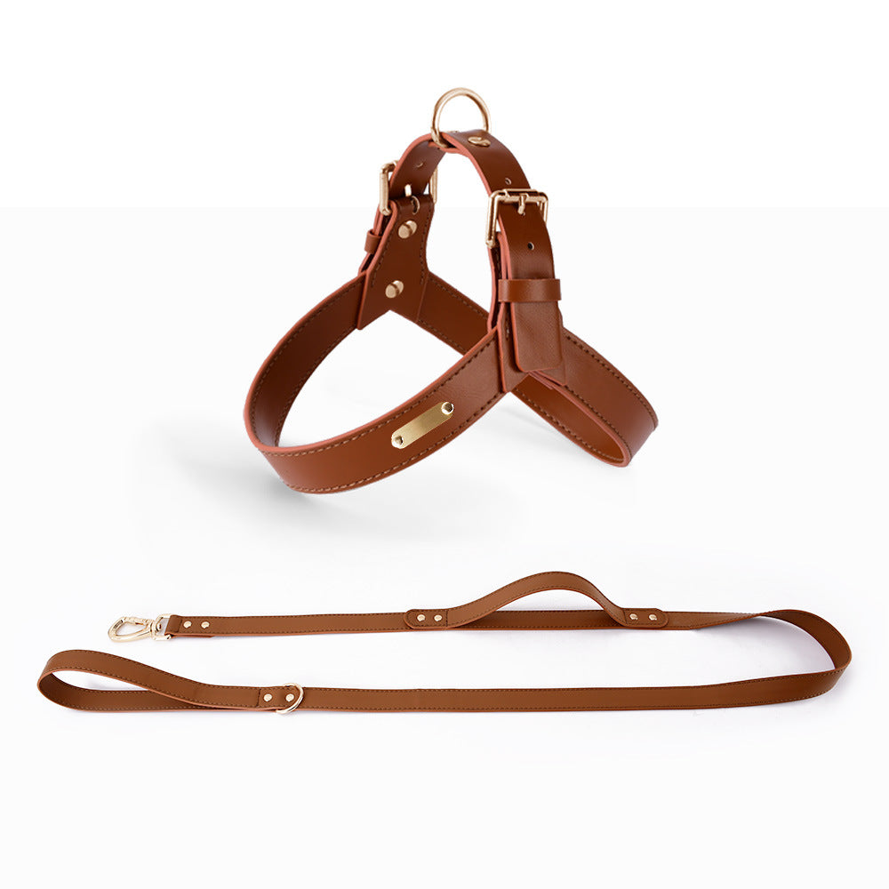 Summer Pet vest chest harness leash in brown leather with gold hardware by Pet Zen on Tampa Home & Garden Store