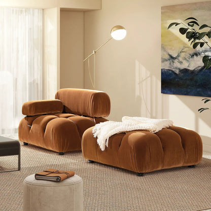 Marcel Bubble Modular Modern Cocktail Ottoman three-piece brown leather tufted set on Tampa Home & Garden Store