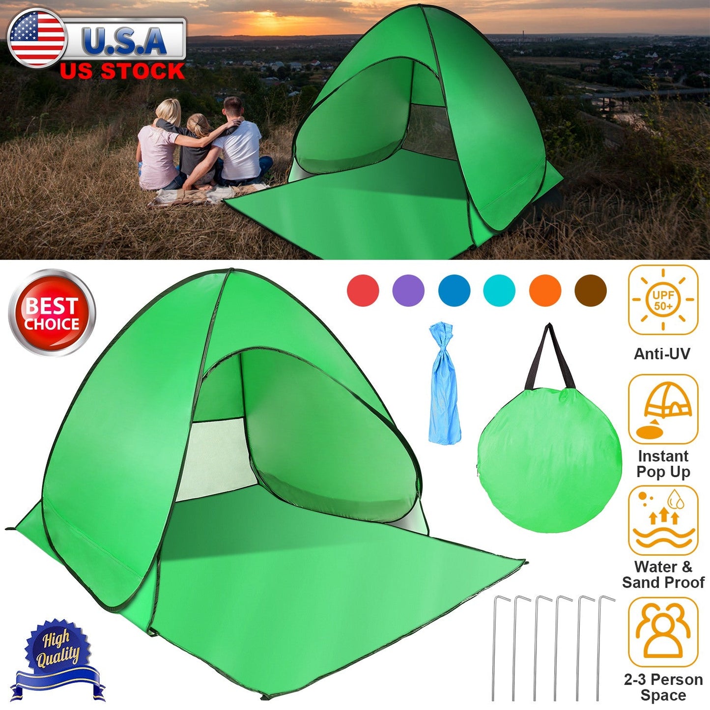 GemGear pop-up beach tent 2-3 person anti-UV waterproof canopy with net window storage bag on Tampa Home & Garden Store