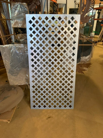 Rustica Ornamentals outdoor metal privacy panel heavy-duty steel lattice, silver-gray, 60–72 tall on Tampa Home & Garden Store