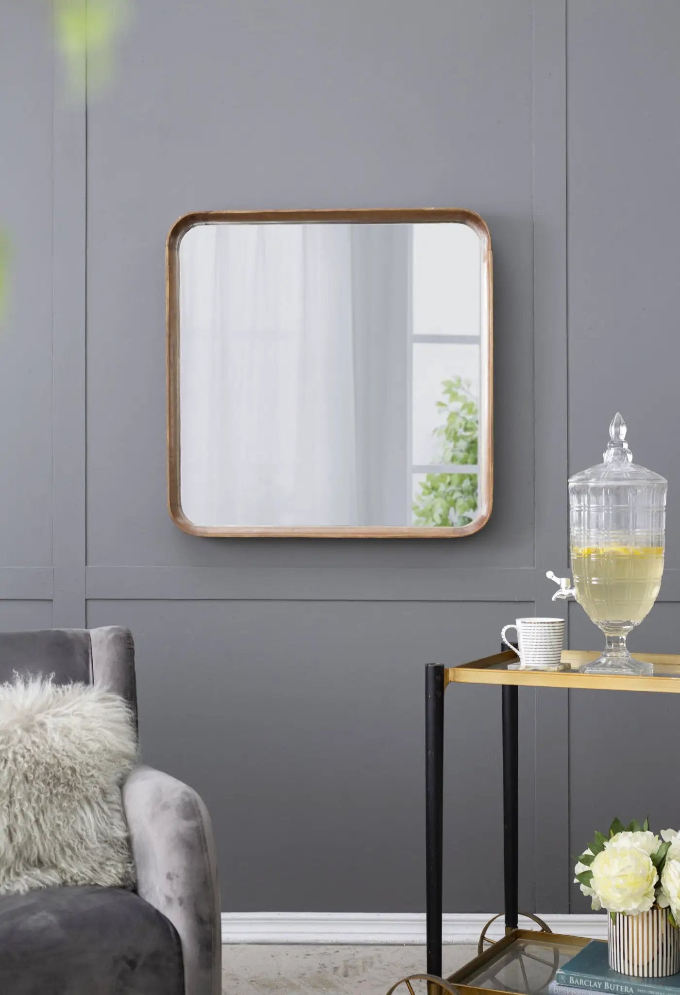 Square Mirror with Wood Frame Living Room Brown