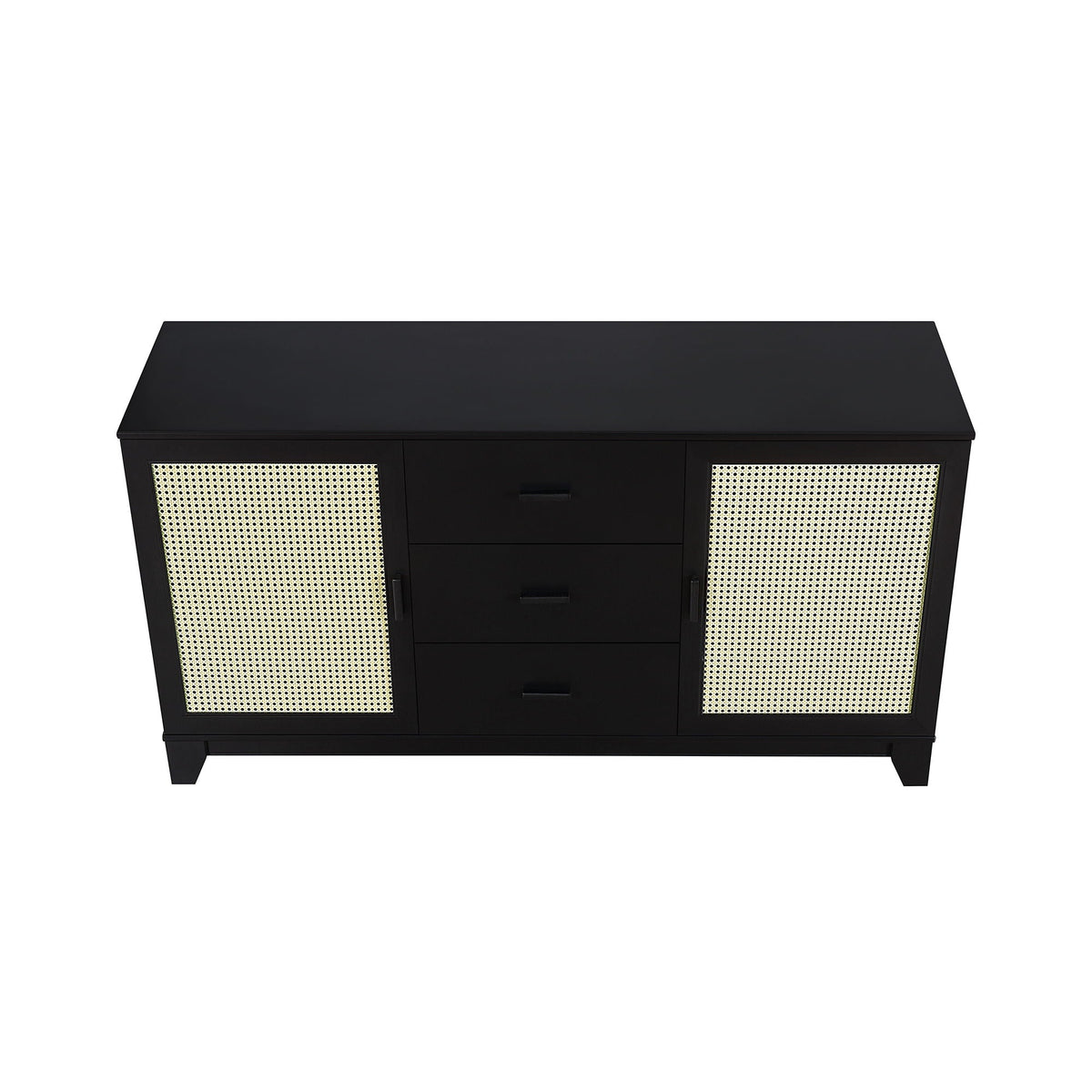HouseOfZazla Modern Cane Design Sideboard black finish with solid wood handles and cane panels on Tampa Home & Garden Store