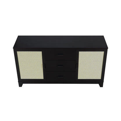 HouseOfZazla Modern Cane Design Sideboard black finish with solid wood handles and cane panels on Tampa Home & Garden Store