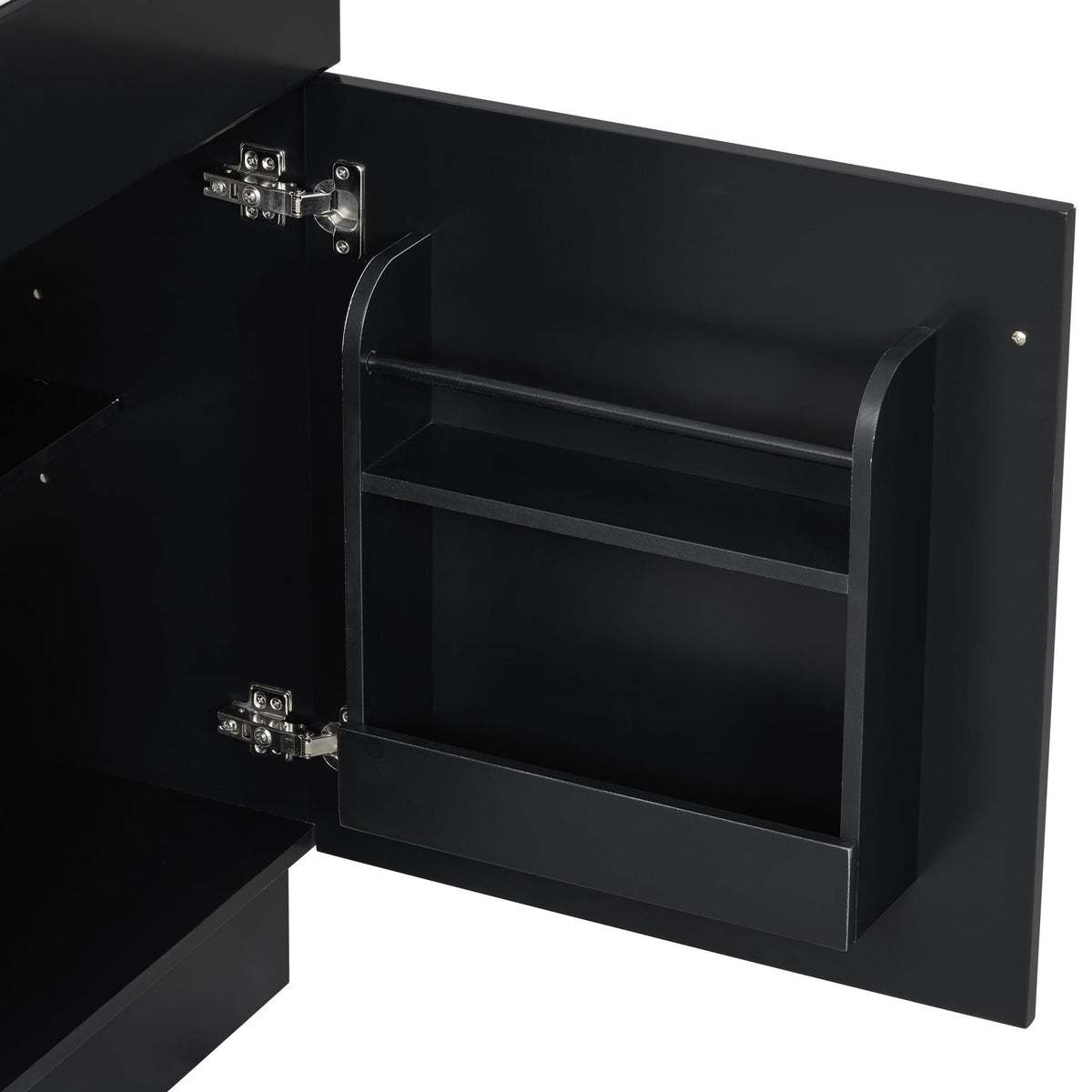 Bathroom vanity with sink, black finish, adjustable shelf and metal hinges on Tampa Home & Garden Store