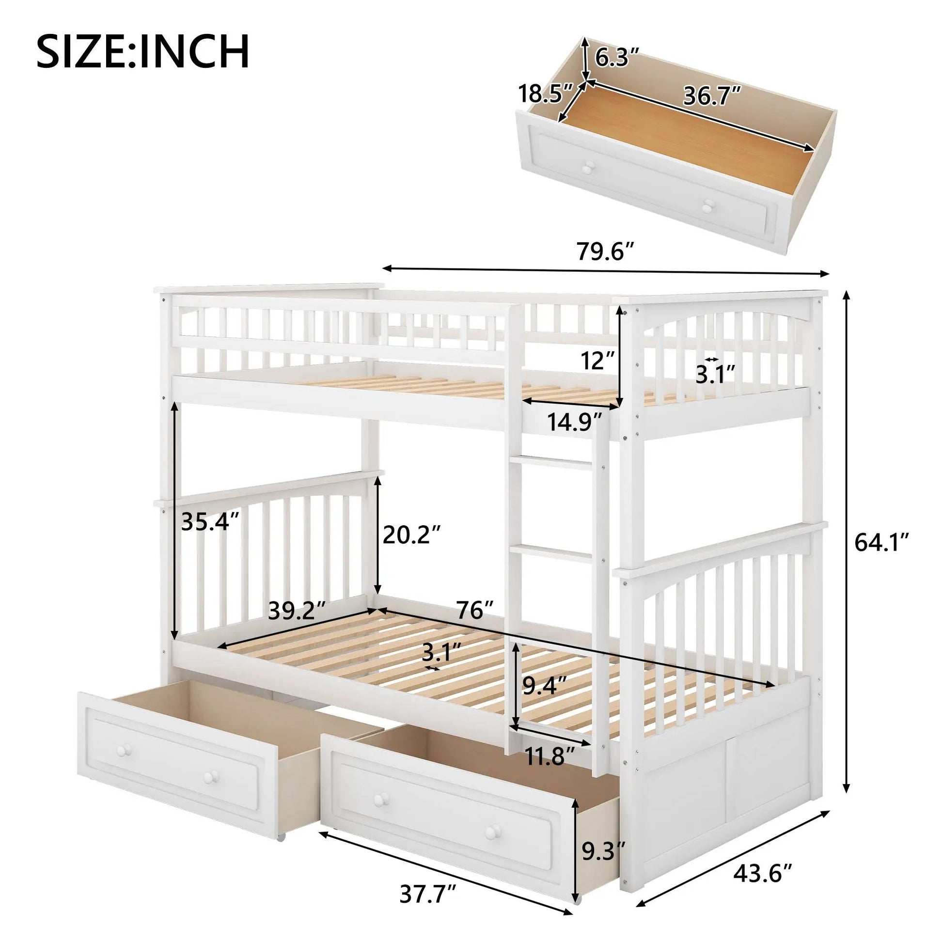 Twin over twin bunk bed with drawers in white wood by Unique Piece Furniture on Tampa Home & Garden Store