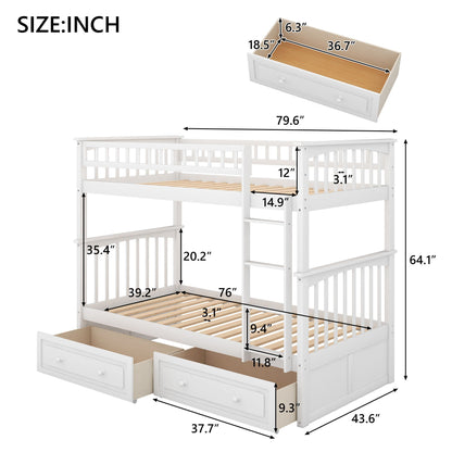 White twin-over-twin bunk bed with drawers by HouseOfZazla, storage under bed and ladder on Tampa Home & Garden Store