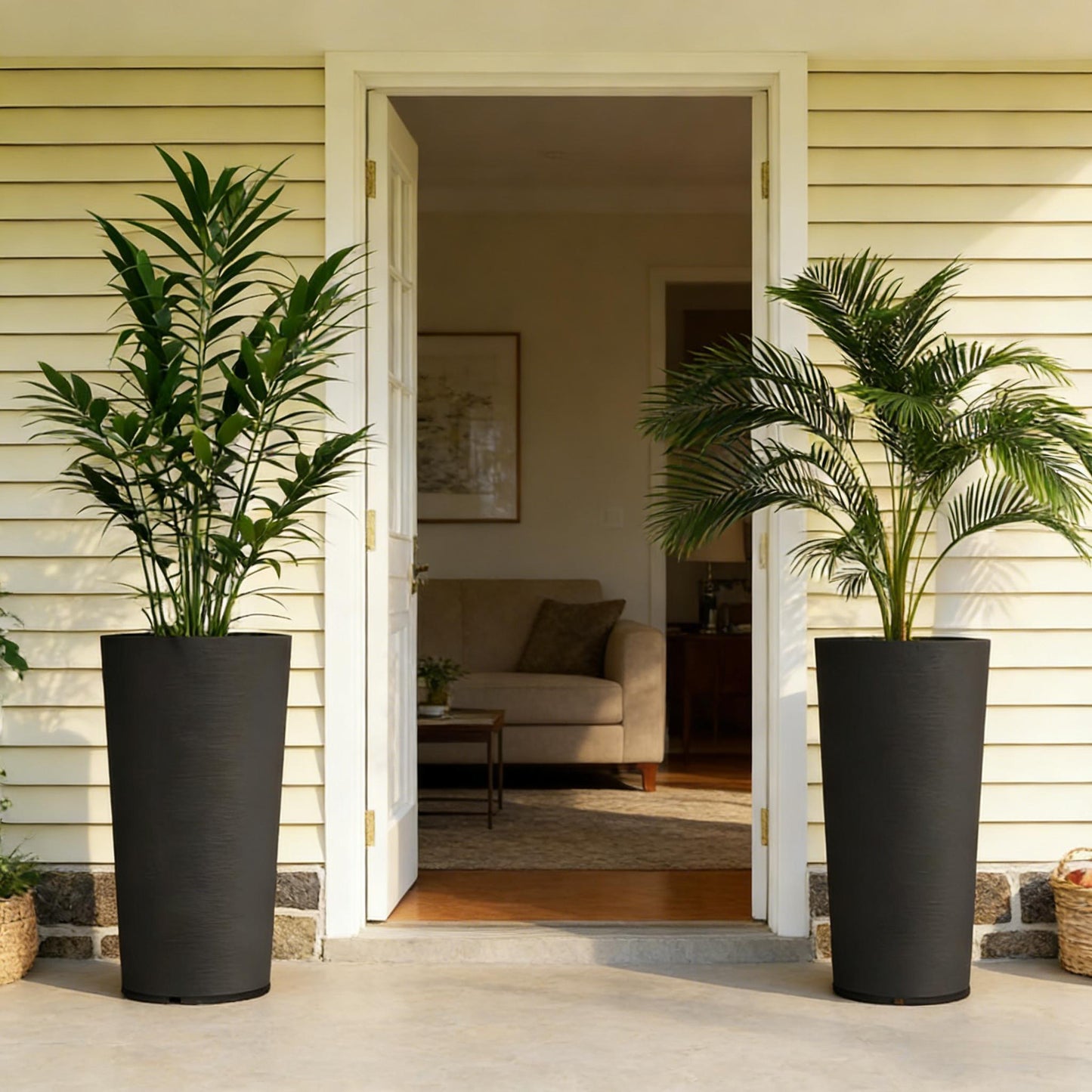Set of 2 Stackable Large Flower Pots, black planters by HouseOfZazla on Tampa Home & Garden Store