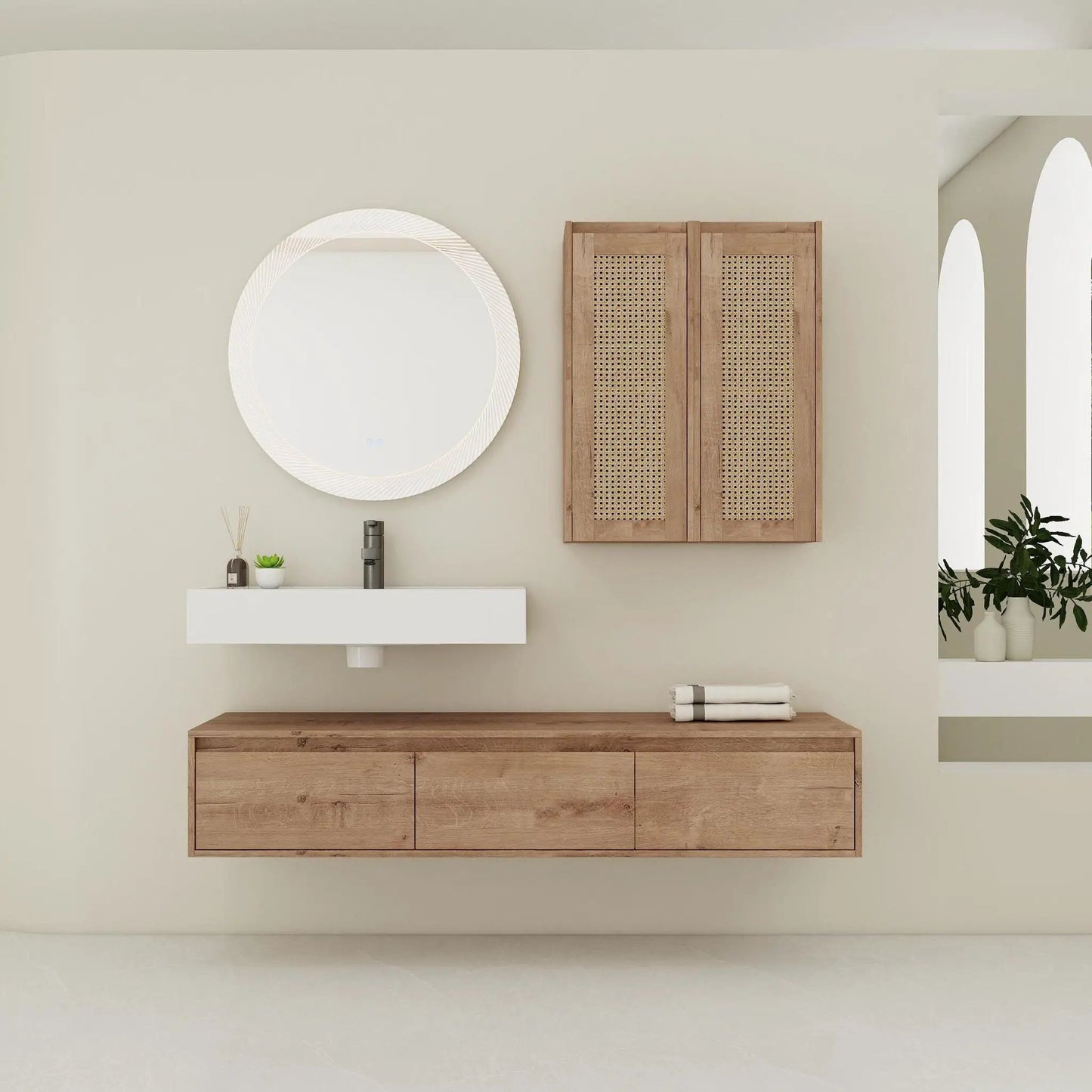 Modern Wall Mounted Vanity with Resin Sink in Oak