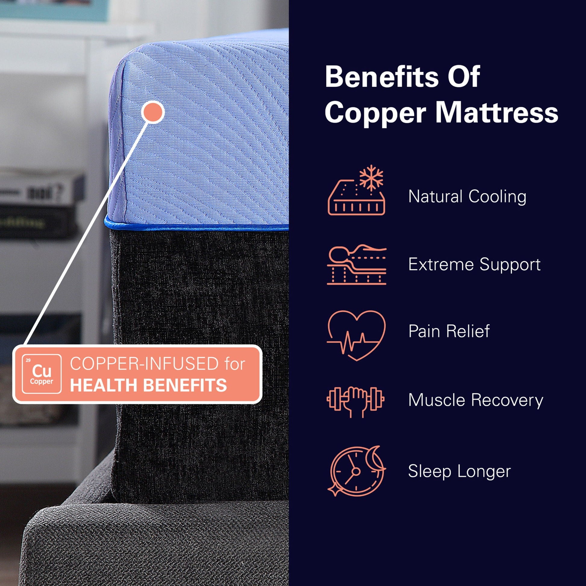 12-inch Refresh Hybrid Cooling GelCare Memory Foam and Coil Mattress blue cover corner on Tampa Home & Garden Store
