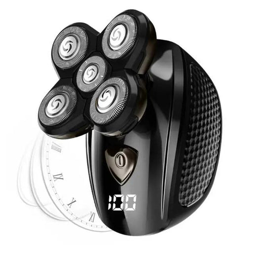 Multifunctional grooming shaver with four rotary heads and digital display in sleek black on Tampa Home & Garden Store