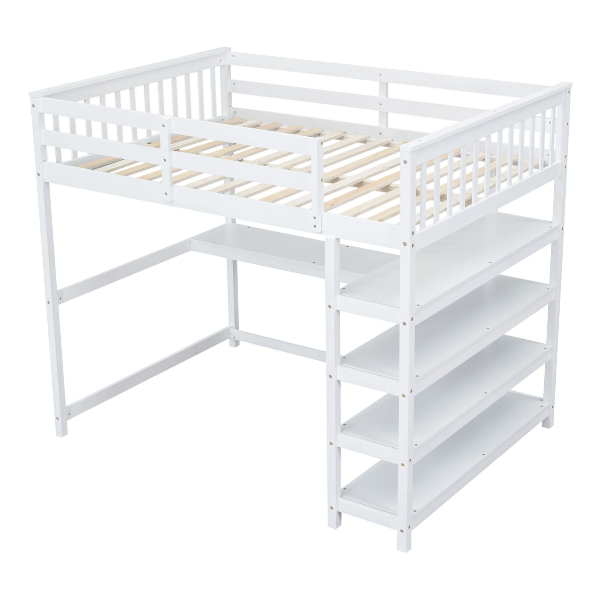 White loft bed with storage shelves and under-bed desk, HouseOfZazla, Loft Beds & Bed Frames on Tampa Home & Garden Store
