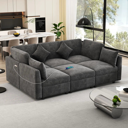 Sectional U-shaped sofa with ottoman and USB ports, dark gray 2pc set by Unique Piece Furniture on Tampa Home & Garden Store