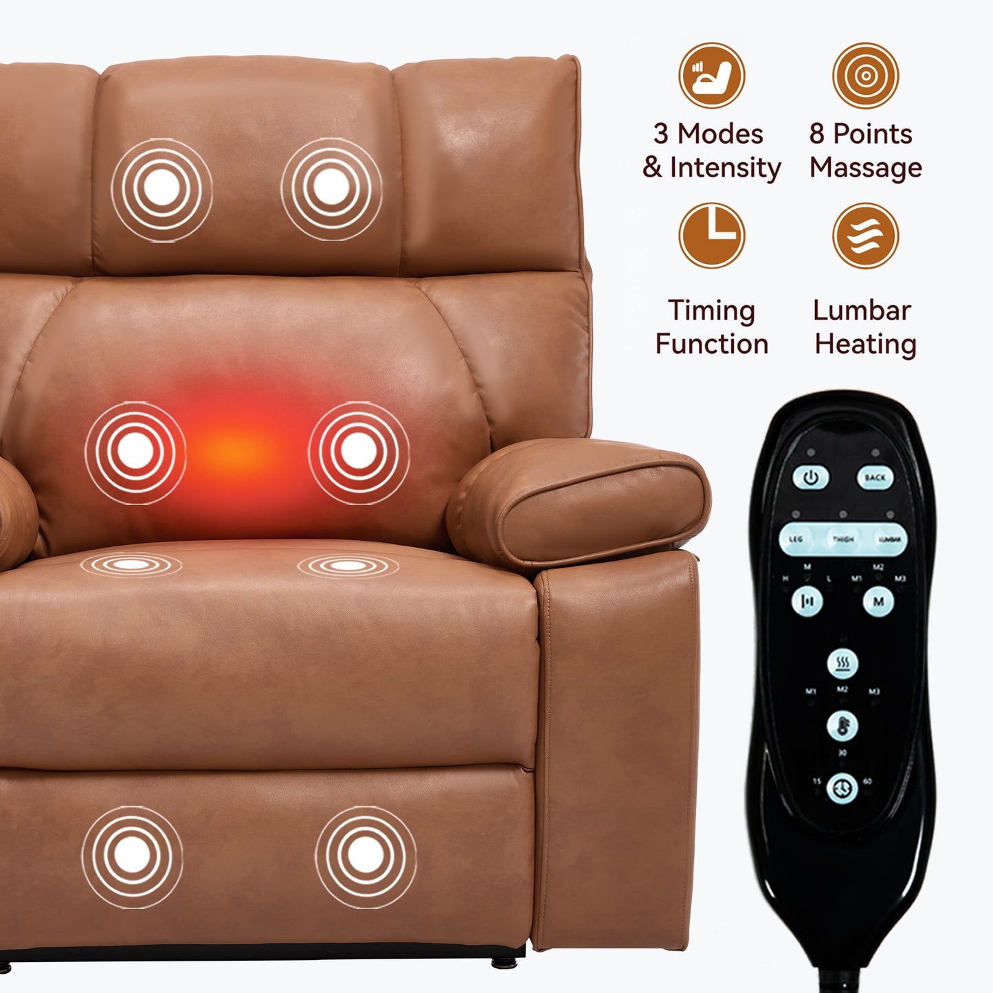 Orange Faux Leather Power Lift Massage Recliner